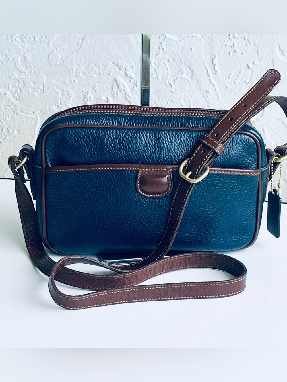 VINTAGE Coach  CROSSBODY BLUE Bag with Brown Trim